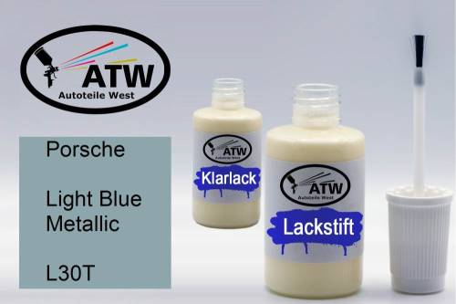 Porsche, Light Blue Metallic, L30T: 20ml Lackstift + 20ml Klarlack - Set, von ATW Autoteile West.